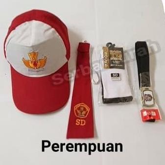 topi set sekolah anak perempuan dasi sabuk kaos kaki topi