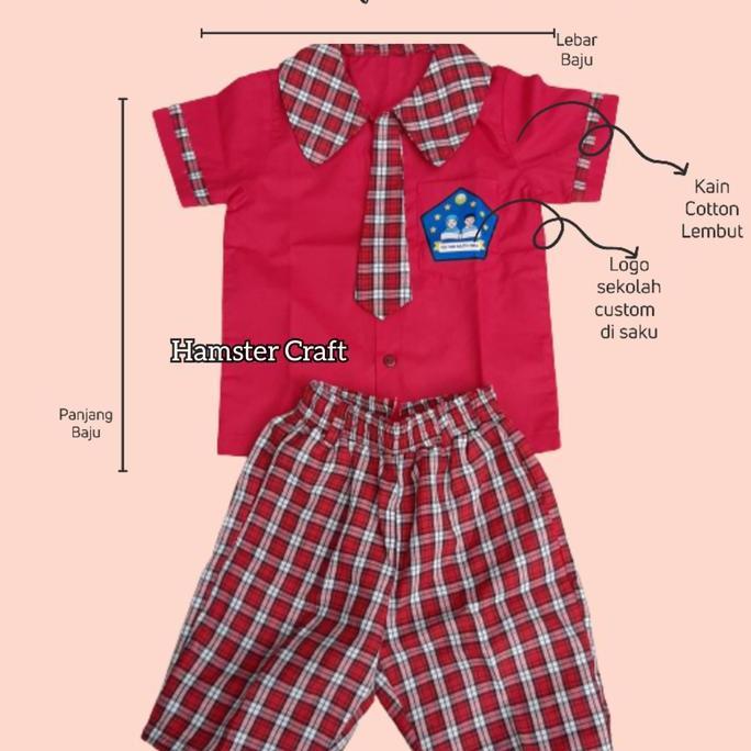 Seragam sekolah PAUD atau TK Kotak-kotak merah