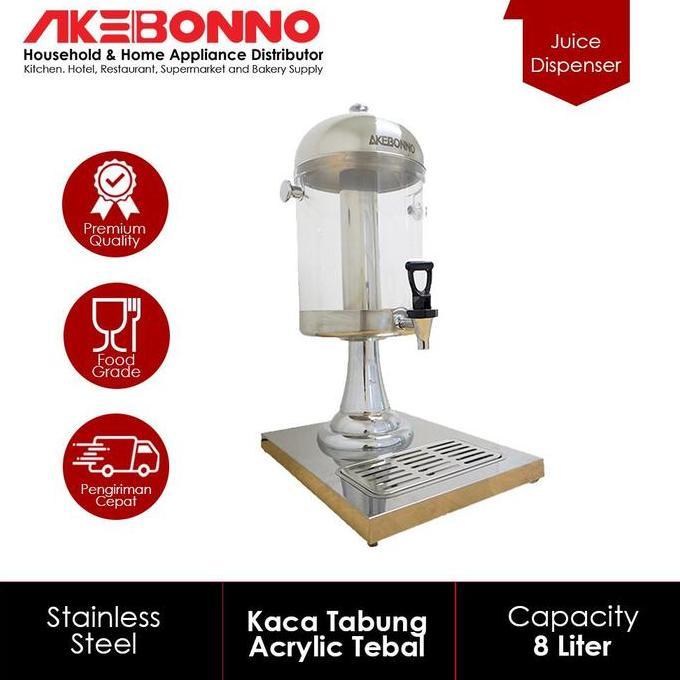TERBARU - AKEBONNO - Dispenser Pitcher Juice Single Tank Lurus 8 Liter Silver