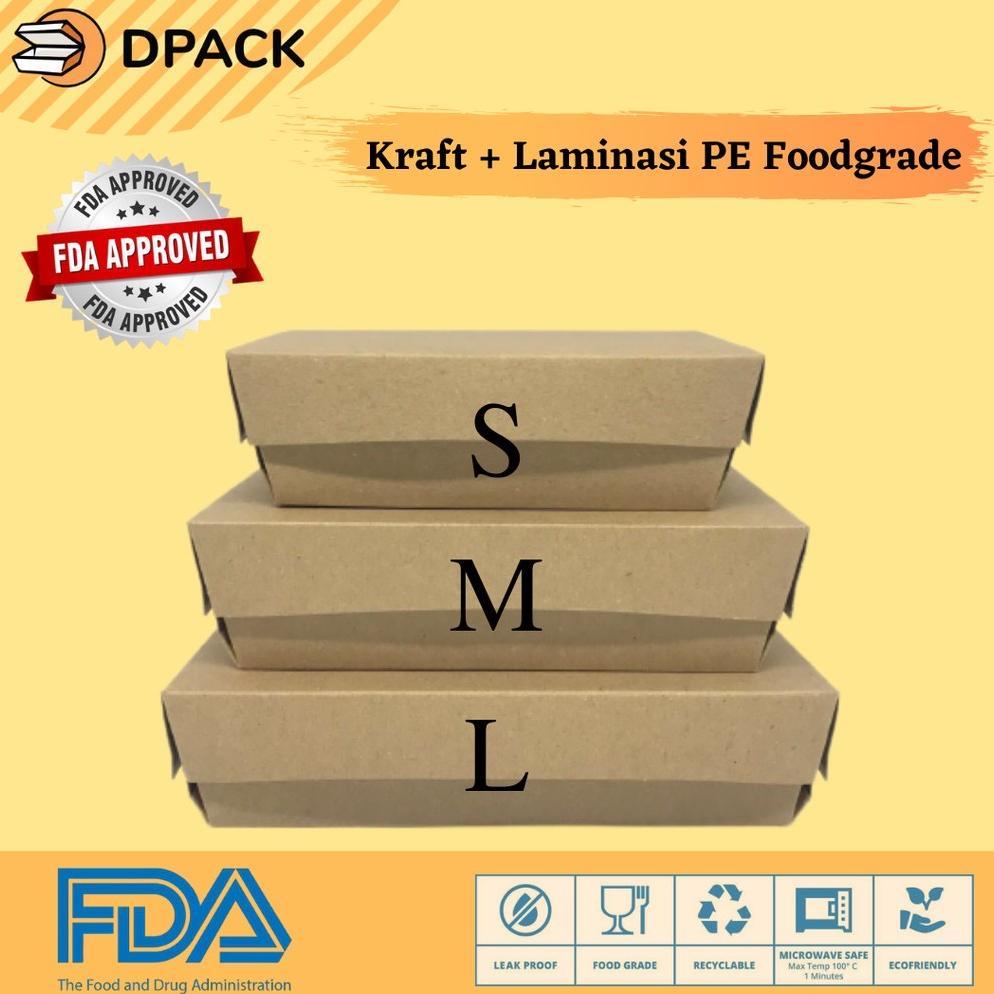 Bisa Cod Min.50Pcs | Kotak Makan Kertas Selip Polos | Lunch Box | Kemasan Makanan Eco Kraft | Box Ay