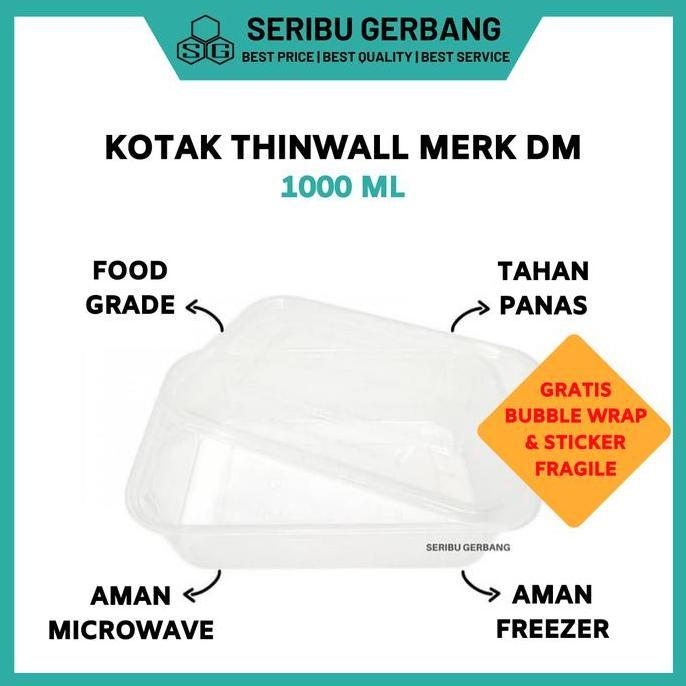 TERMURAH KOTAK MAKAN PLASTIK THINWALL MERK DM 1000ML / BOX 1000 ML