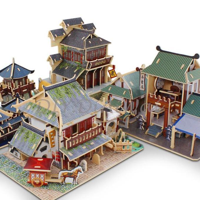 Puzzle 3D DIY bahan kayu rumah Jiang Nan cina mainan puzzle (pajangan dekorasi rumah) KS