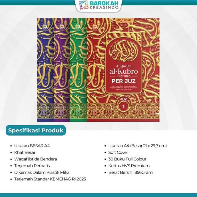 Alquran Per Juz Isi 30 Buku/Jilid Al-Qur'An Al-Kubro Mujazza Perjuz A4 Ukuran Besar Jumbo Box Mika P