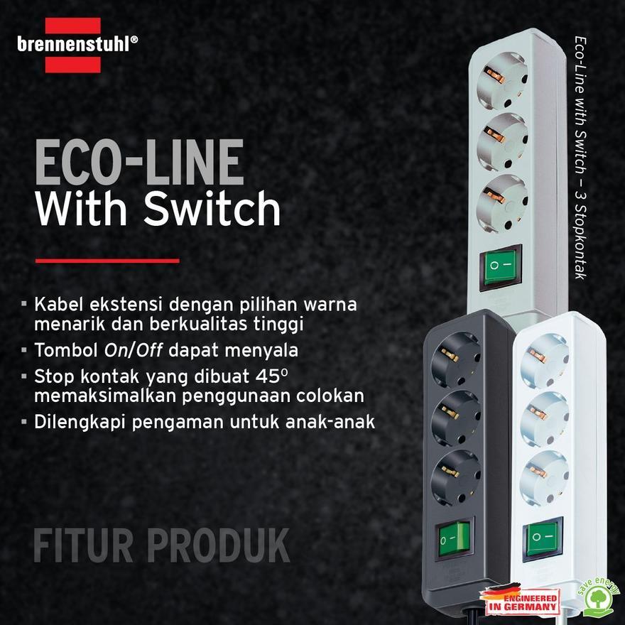 Brennenstuhl Eco-Line Stop Kontak 3-Soket Hitam 1,5m - Model 9123020009
