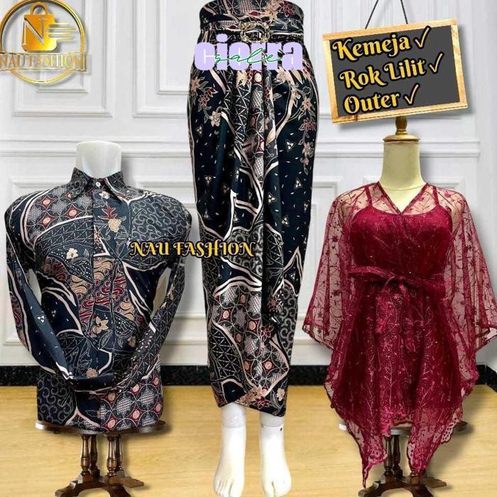 Ow42 Sale Couple Kemeja Batik Pria Rok Lilit Dan Outer Pita / Couple Kemeja Lengan Panjang batik ter