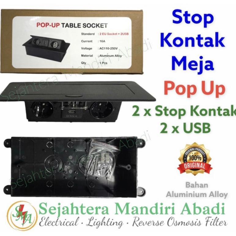 Stop Kontak Meja Pop Up Tanam 2xStop Kontak Arde + 2xUSB Stop Kontak