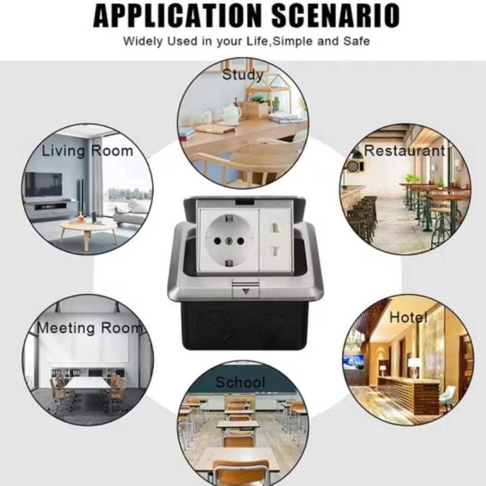 Stop Kontak Tanam Meja Soket pop-up 3lubang / 2 lubang Desktop Tertanam Stopkontak Floor/Desk outlet