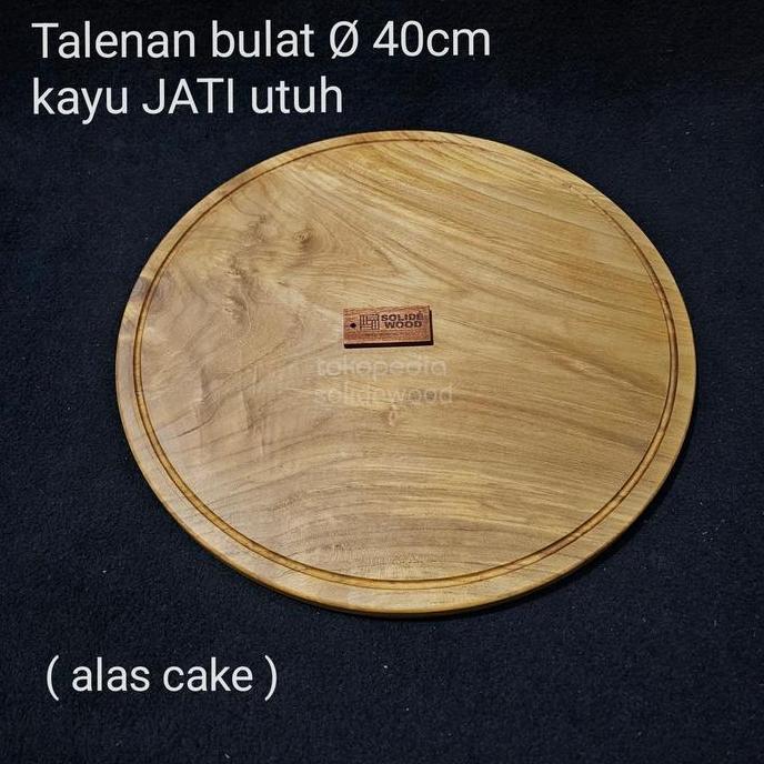 Talenan bulat besar 40cm piring alas tatakan kue jumbo kayu utuh