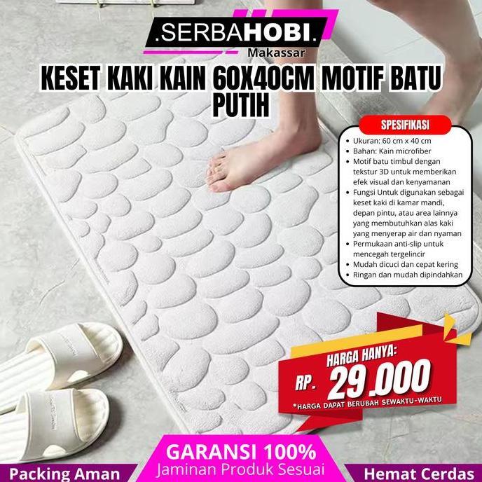 .........] Keset Kaki Anti Slip Motif Batu 60x40cm Keset Kamar Mandi Lembut & Cepat Kering