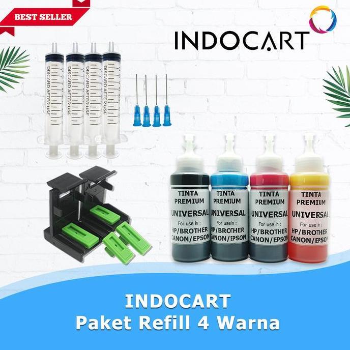 INDOCART Paket Tinta Refill utk Printer HP Canon Epson+Clip