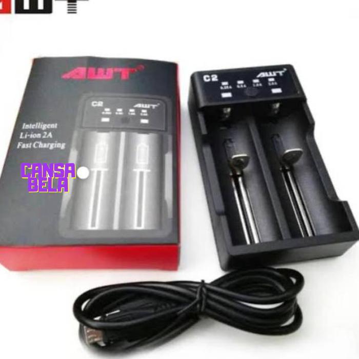 100% Ori Gh-56 Charger Bateri 18650 Awt C2 Charger 2 Slot Awt C2 / Carger C2 Murah Eqw-68