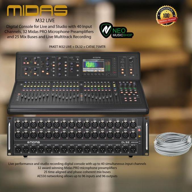 PAKET MIXER MIDAS M32 + DL32 + KABEL 75M ORIGINAL DAN TERPERCAYA