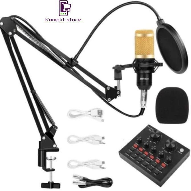 PAKET FULL SET MIC BM 800 + STAND + SOUNDCARD V8 MIKO KIMISO AUDIO MIXER -  Mikrofon MIC BM800 + V8 