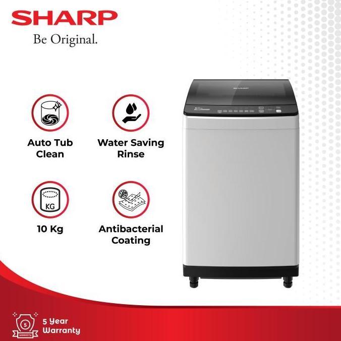 TERBARU - Sharp Mesin Cuci 1 Tabung ES-M1000T-GG Light Grey 10Kg
