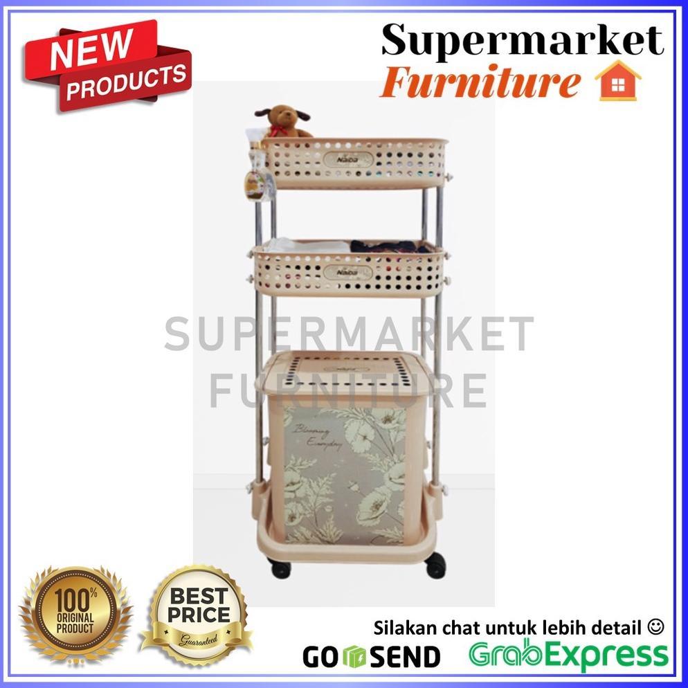 JUMBO - LAUNDRY BASKET NAIBA STAINLESS STEEL RAK RODA / RAK KAMAR MANDI / KERANJANG BAJU Keranjang L