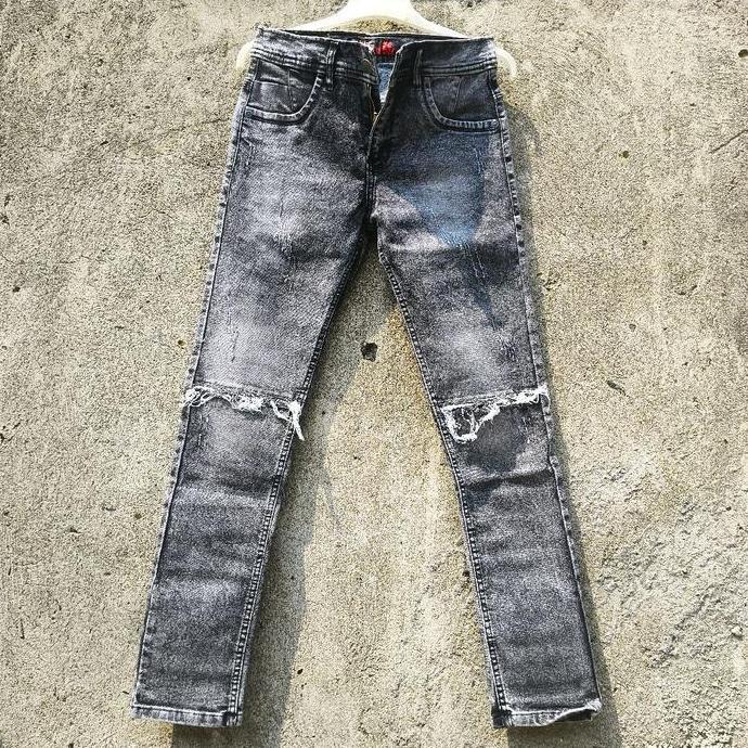 DB16>> Celana jeans ripped hitam wash pahalutut sobek black ET Fit Nyaman Slim Tebal celana gangster