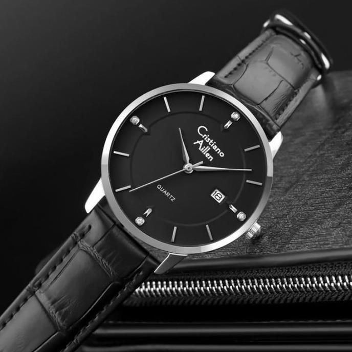 DF303>> (GRATIS) Cristiano Aillen Jam Tangan Pria 840 Kulit Kaca Sapphire Water Resistant 3 ATM