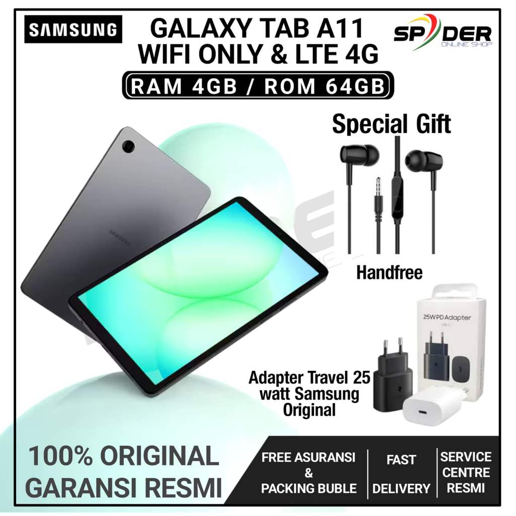 SAMSUNG GALAXY TAB A11 RAM 4/64GB WIFI ONLY & LTE GREY (AI Tablet | Tab Android | Baterai Tahan Lama