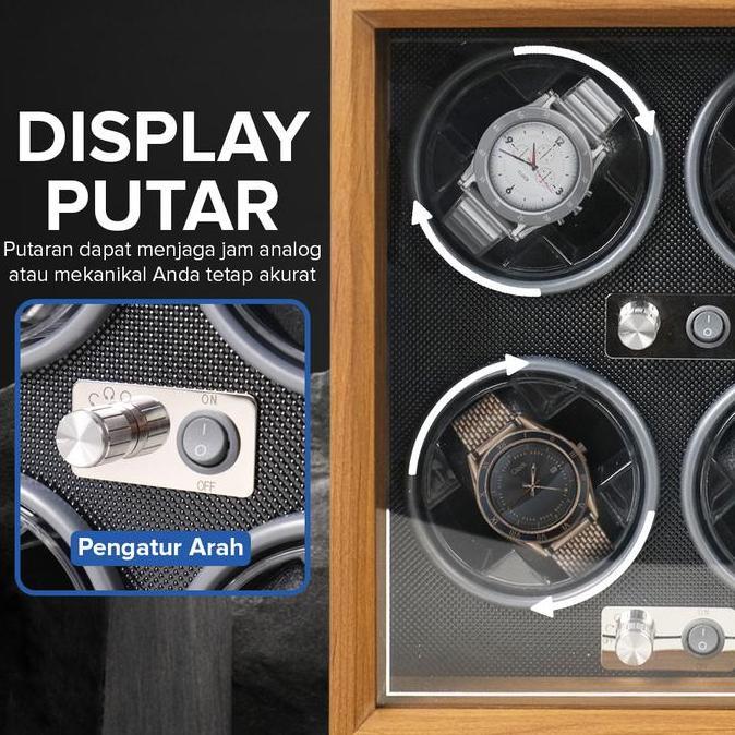 Kotak Display Jam Watch Winder Box Pemutar Jam Tangan Otomatis 4 Slot