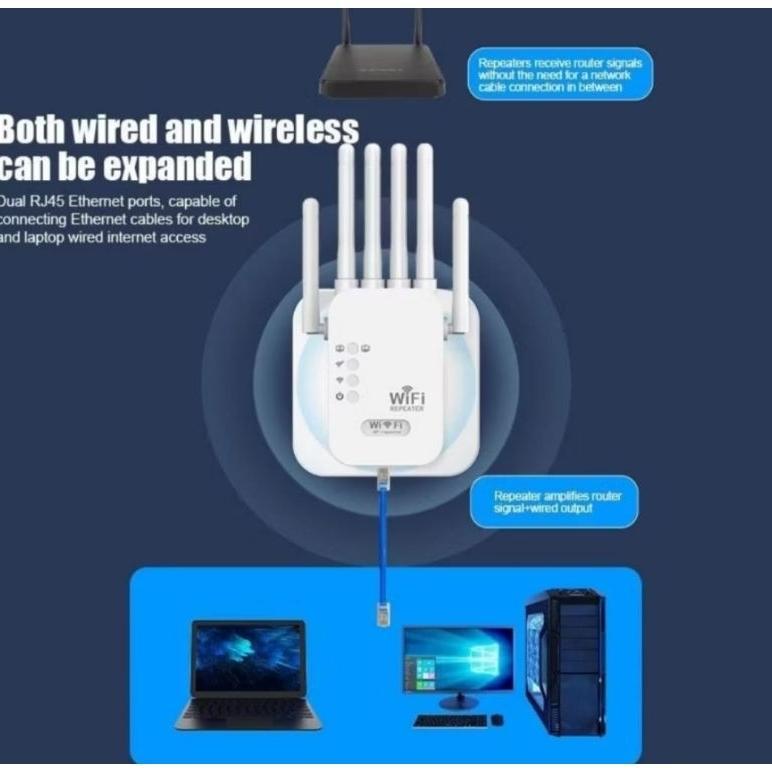 6 Antena Kuat WiFi Repeater Penguat Sinyal Wifi 1200Mbps Wireless WiFi Signal Range Extender Signal 