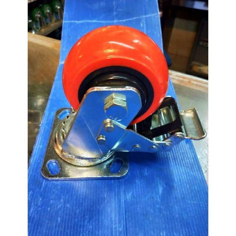 Roda Troli 4 inch - 5 inch RHJ-TW.bahan PU- ball bearing,untuk beban berat warna merah. Roda Troli