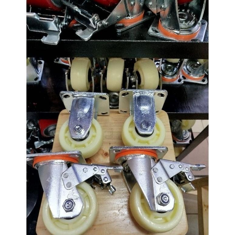 RKS - Roda 4" inch HT Nylon Heavy Duty Double bearing caster 1set ( 4pcs ) ( 2 Mati + 2 Rem) Roda tr