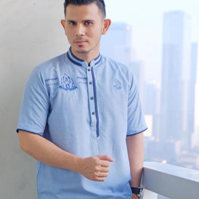 Promo Koko El abrar 2128 - Lengan Pendek - Sky Blue / Baby Blue - Motif - Pria - Dewasa - Panjang CO