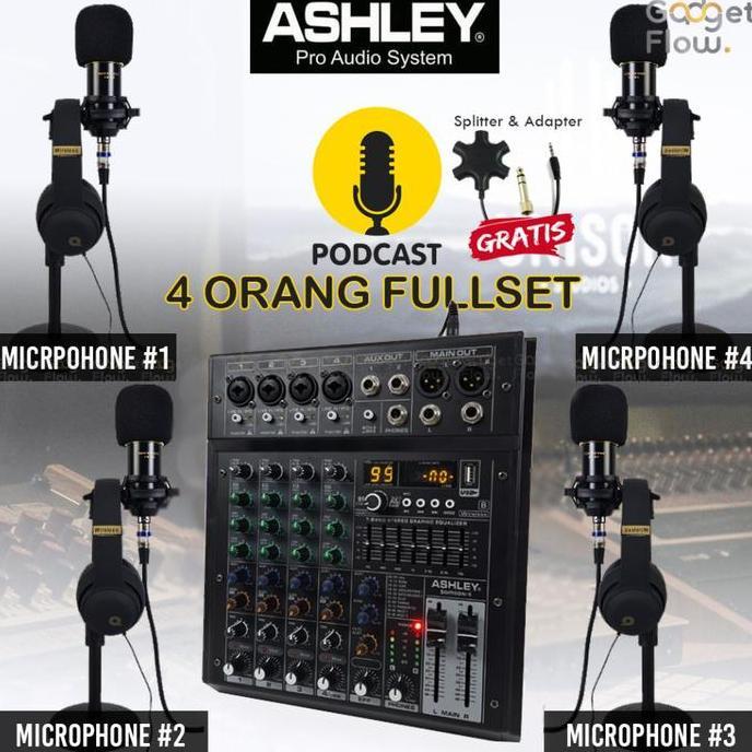 PAKET PODCAST 4 ORANG MIC BM800 BM 800 MIXER MICROVERB 7 STAND MEJA ORIGINAL DAN TERPERCAYA