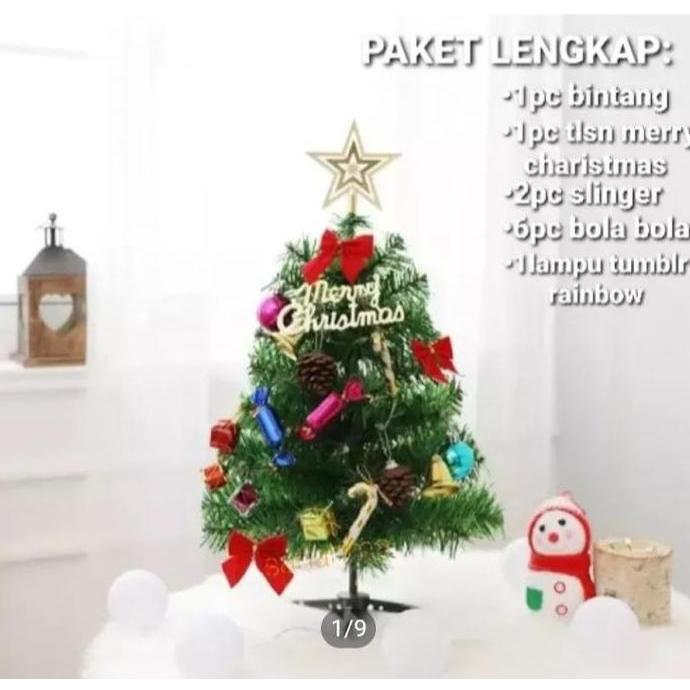 Pohon Natal Ukuran 60 Cm Lengkap Aksesoris / Pohon Natal Polos Hiasan Lampu TI