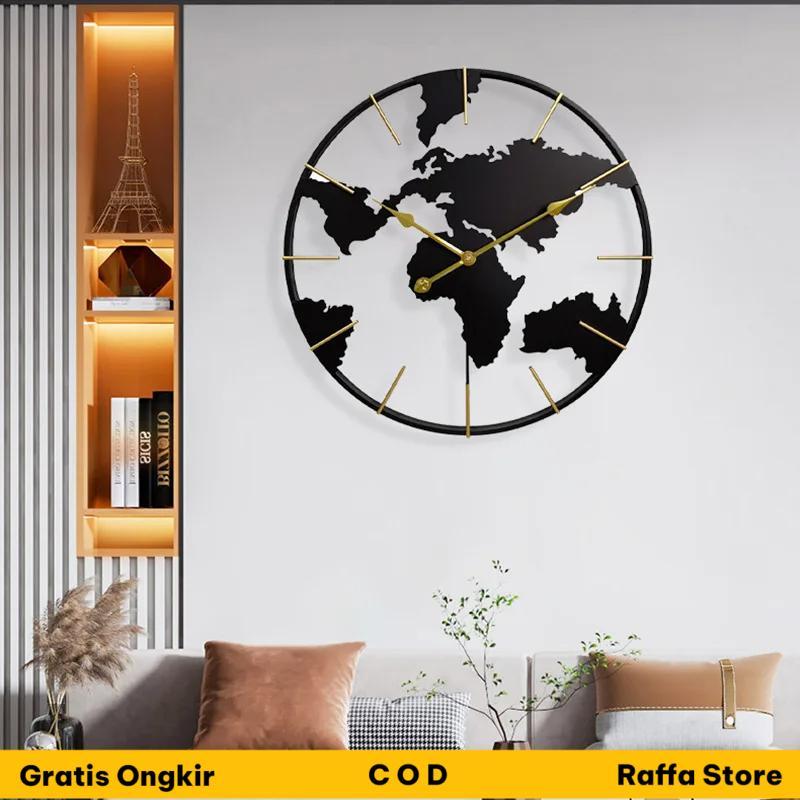 Jam Dinding Besar Globe Design Iron Silent Movement 60cm - OUGWA OG-55