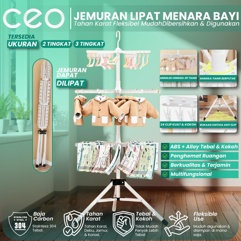CEO Jemuran Menara Pakaian Portable Baju Bayi 2/3 Tingkat Serbaguna Set Klip Handuk Celana baby