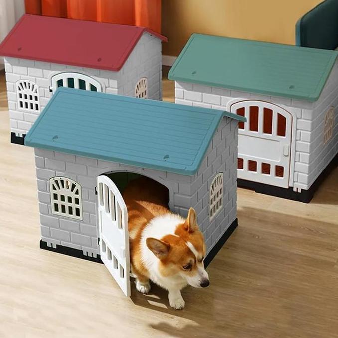 Rumah Hewan / Kandang Anjing Kucing Peliharaan Pet House Plastik Pintu Tahan Air 5469 LJ