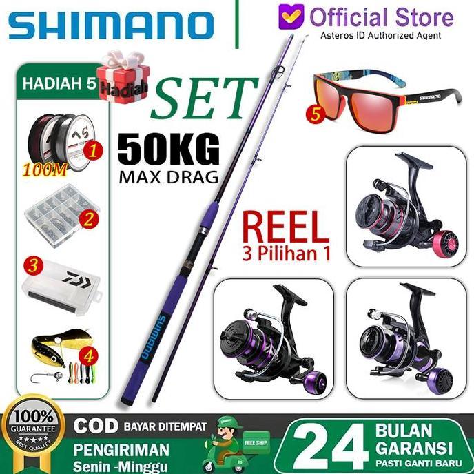 ShimanoKirim SekarangPancing 1 Set Lengkap Kuat Max Drag 50Kg Joran Pancing Set 1.8-3.0M Spinning Fi