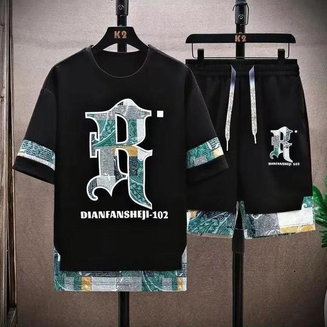 Promo Set. DIANFAN - Setelan Lengan Pendek Celana Pendek babyterry Motif Pria COD