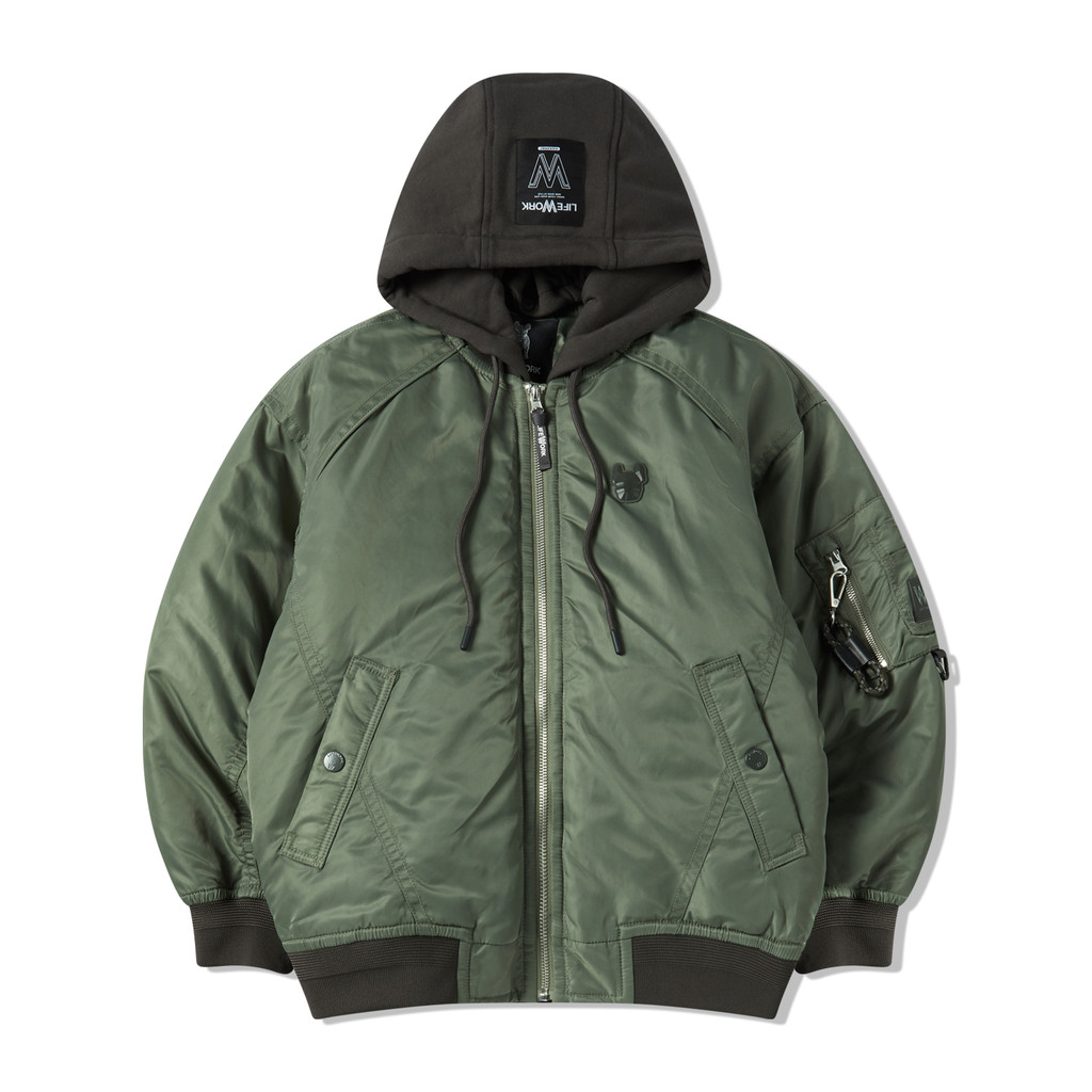 LIFEWORK - Hipdok Carabiner Hooded Ma-1 Bomber Jacket Khaki - Jaket Bomber Khaki Pria