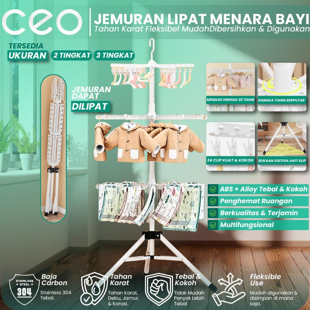 CEO Jemuran Menara Pakaian Portable Baju Bayi 2/3 Tingkat Serbaguna Set Klip Handuk Celana baby