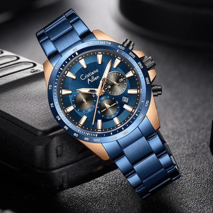 Promo Buy 1 Get 1  CristianoAillenJamTanganPriaAnalog8891RantaiStainlessSteelChronographKacaSapphire