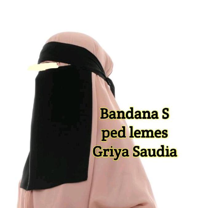 Khusus brand OYOUN ALMAHA niqab ori saudi cadar shiffon arab hitam bandana poni ped lemes kaku