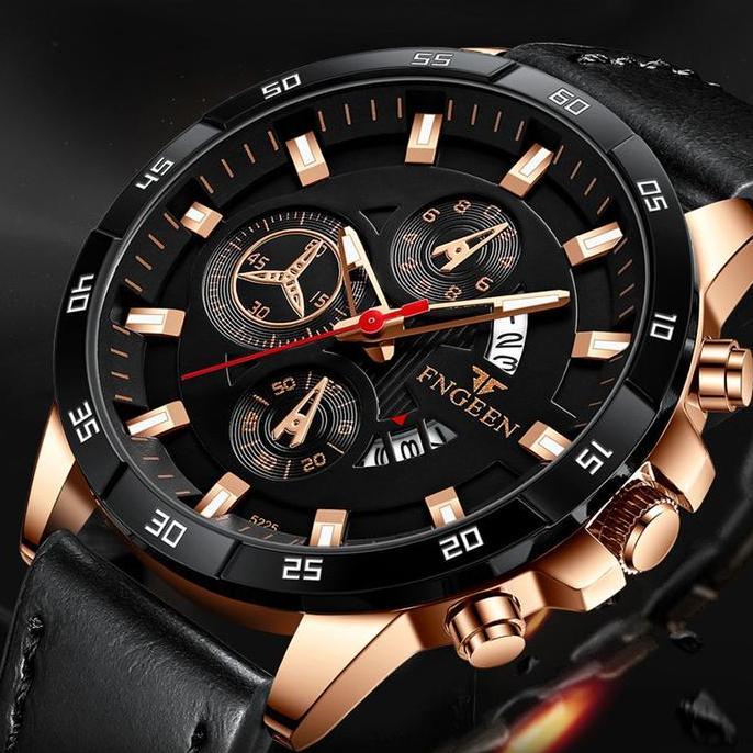 Promo COD J14 Jam Tangan Pria Kulit FNGEEN Terbaru Tahan Air Bonus Box Dan Baterai Cadangan Tahan Go