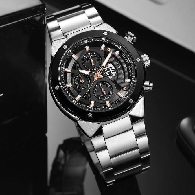 Promo Buy 1 Get 1  Evans Jayden Jam Tangan Pria EJ 9562 Rantai Stainless Steel Chronograph Kaca Sapp