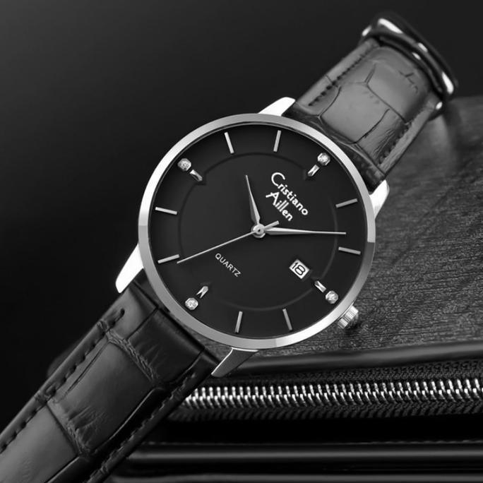 Promo Cristiano Aillen Jam Tangan Pria 840 Kulit Kaca Sapphire Water Resistant 3 ATM COD