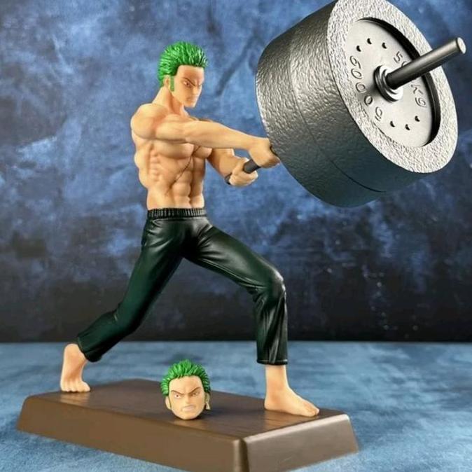 ACTION FIGURE ONE PIECE ANIME RORONOA ZORO UNO STUDIO VERSION FITNESS ANGKAT BARBEL PVC STATUE KOLEK