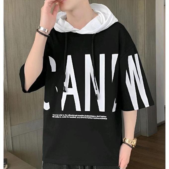 DF291 >> Kaos Hoodie Lengan Pendek Oversize - Hoodie Lengan Pendek Distro Pria Dewasa Tersedia Ukura