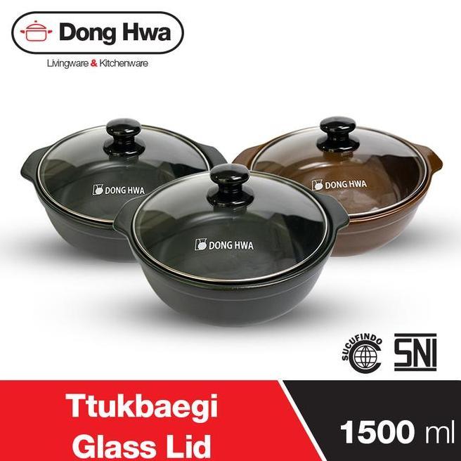 Donghwa Ttukbaegi Panci Keramik Tutup Kaca 1600Ml