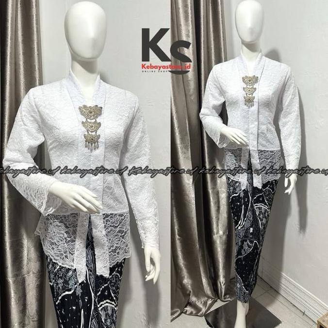 (Gratis Bross) Setelan kebaya modern kebaya kartini floy brokat- Kebaya Brokat - Kebaya brokat cokla