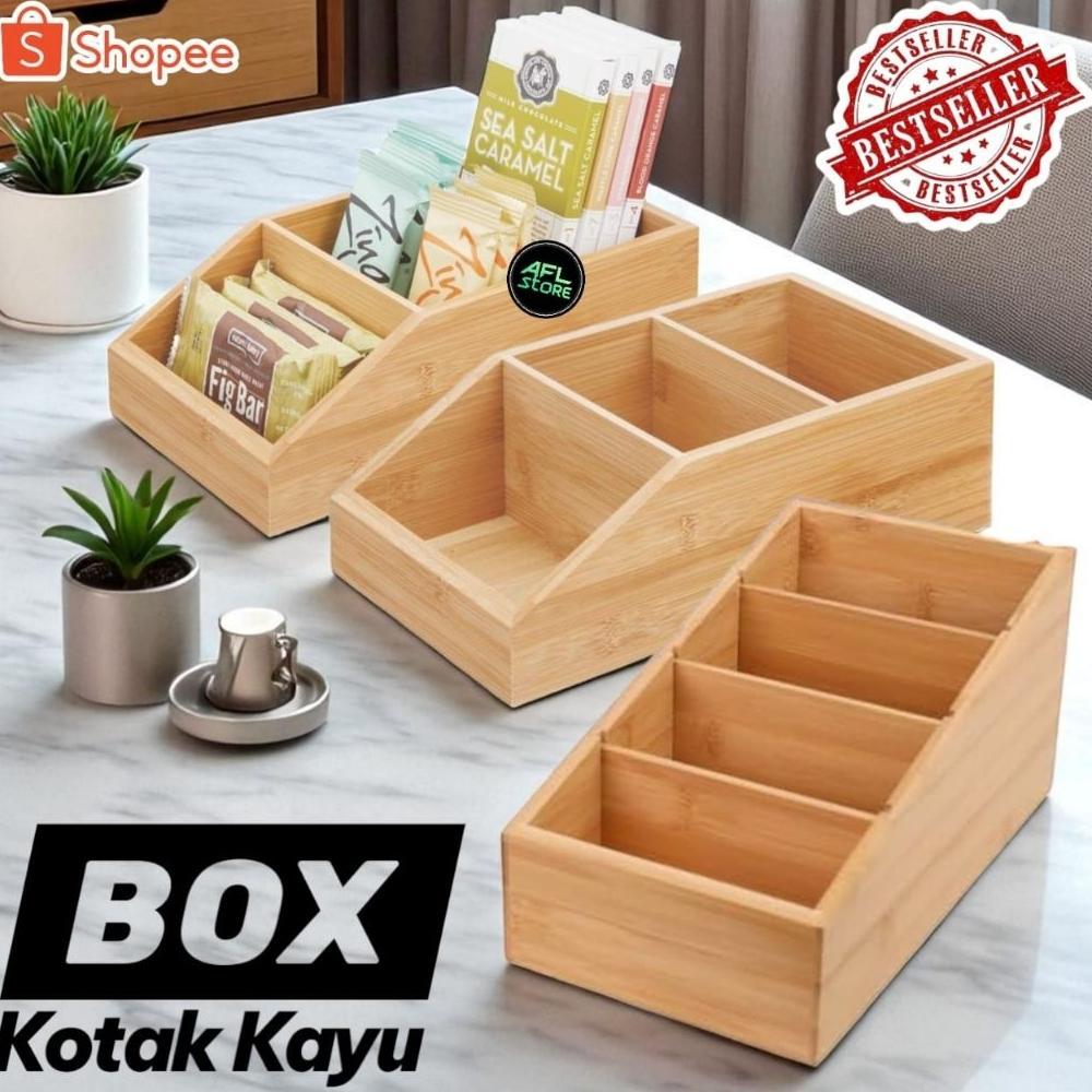 box kotak kayu 2 sekat 3 sekat 4sekat/kotak penyimpanan pernak pernik kecil/rak tempat penyimpanana 