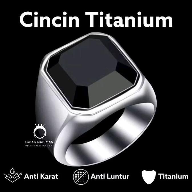 Cincin Pria Batu Permata black onix Baja Titanium Perak Akik Hitam Persegi Vintage Untuk Aksesori Fa