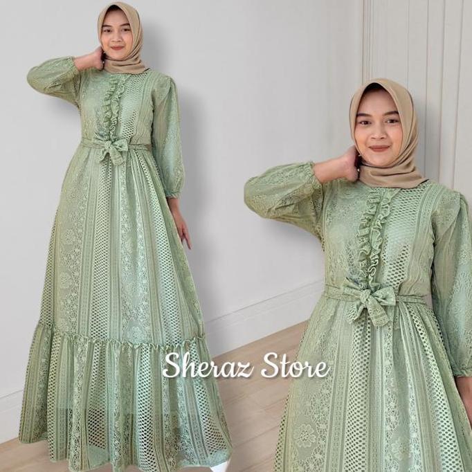 Terbaru Zizara S M L Xl Xxl Xxxl 5L Gamis Dress Brukat Mix Satin Kondangan Wanita Mewah Jumbo Ld 140