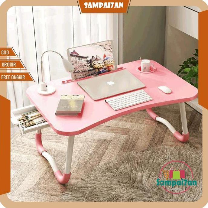 Meja Lipat Belajar Serbaguna Meja Lipat Furniture Laci Kayu Laptop Meja Belajar Portable Polos Prakt
