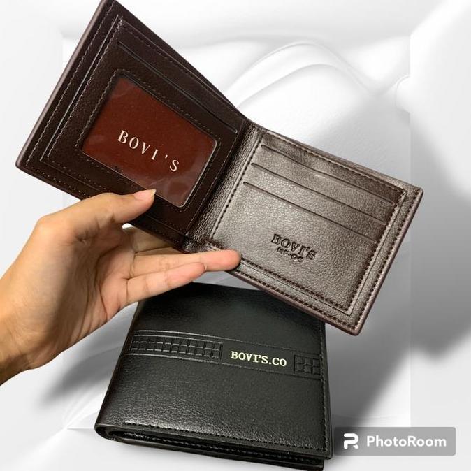 DI62 - Dompet Pria Dewasa Import Original Bovis Bahan PU Harga Murah Model Terbaru Hitam Kartu Uang